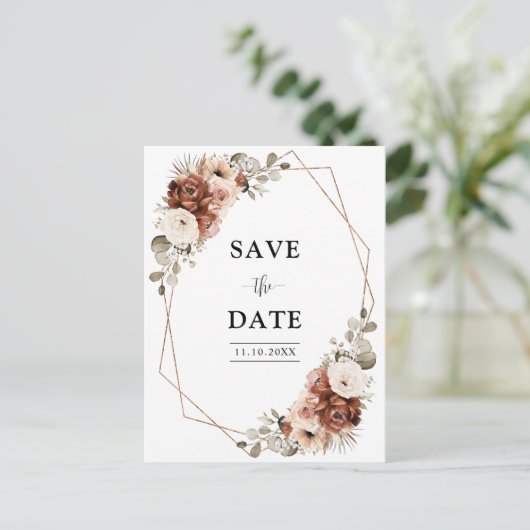 Terracotta Pampas Grass Geometric sparen de Datum Briefkaart (Staand voorkant)