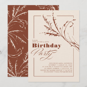 Terracotta Pampas Grass Modern Birthday Party Kaart