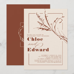 Terracotta Pampas Grass Modern Engagement Party Kaart