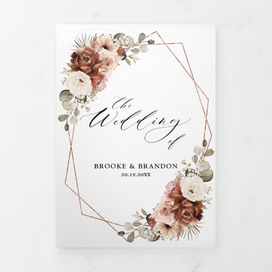 Terracotta Pampas Grass Rustic Geometric Wedding Drieluik Programma (Cover)