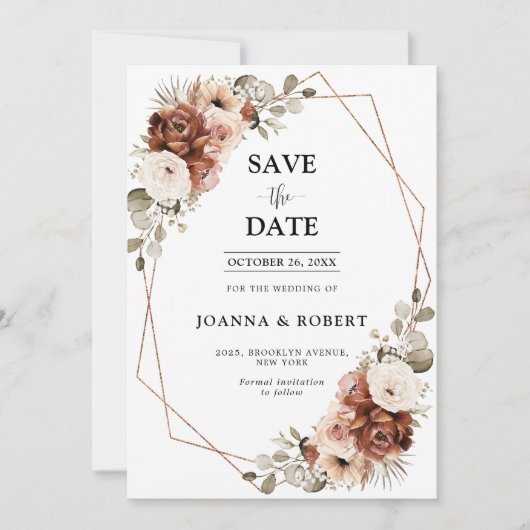 Terracotta Pampas Grass Rustic Geometric Wedding Save The Date (Voorkant)