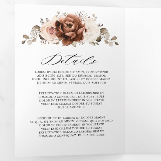 Terracotta Pampas Grass Rustic Geometric Wedding T Drieluik Programma (Binnenzijde eerst)