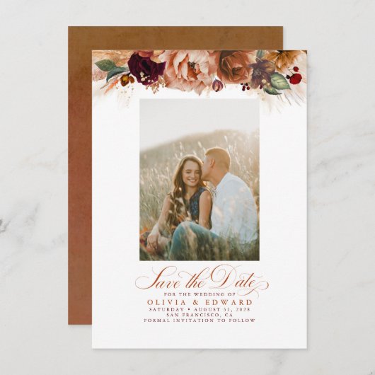 Terracotta Pampas Grass sparen de Datum Foto Save The Date (Voorkant / Achterkant)