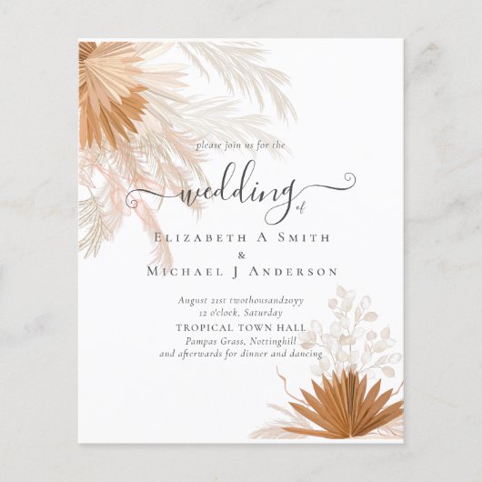 Terracotta Pampas Grass Tropical Wedding Flyer (Voorkant)