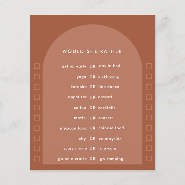 Terracotta pampas modern vrijgezellenfeest game (Achterkant)