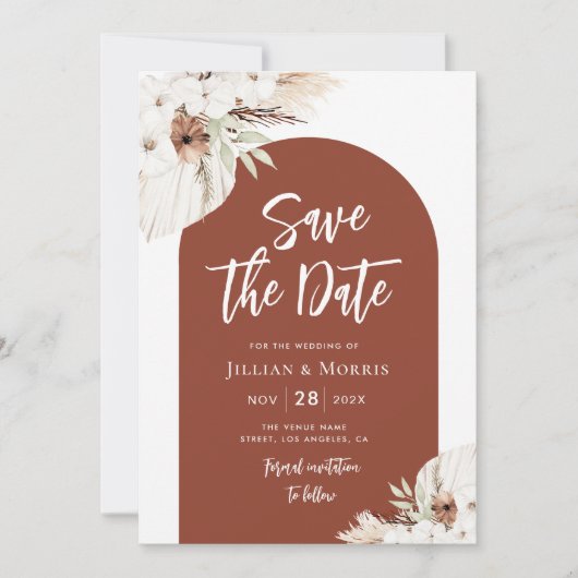 terracotta pampas sparen de datumuitnodiging kaart (Voorkant)