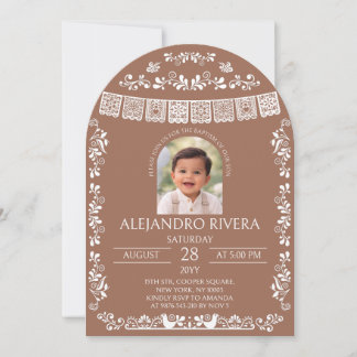 Terracotta Papel Picado Baptism Boy Arch Photo Kaart