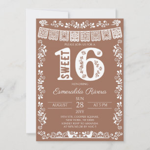 Terracotta Papel Picado Sweet 16 Verjaardag Kaart