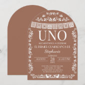 Terracotta Papel Picado UNO First Girl Invitation (Devant / Derrière)