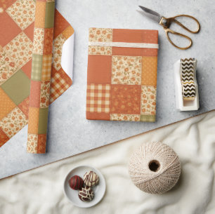 Terracotta Patchwork Dekbed Rustieke Boerderij Blo Cadeaupapier