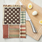 Terracotta patchwork en quilt rustieke bloemen theedoek (Quarter Fold)