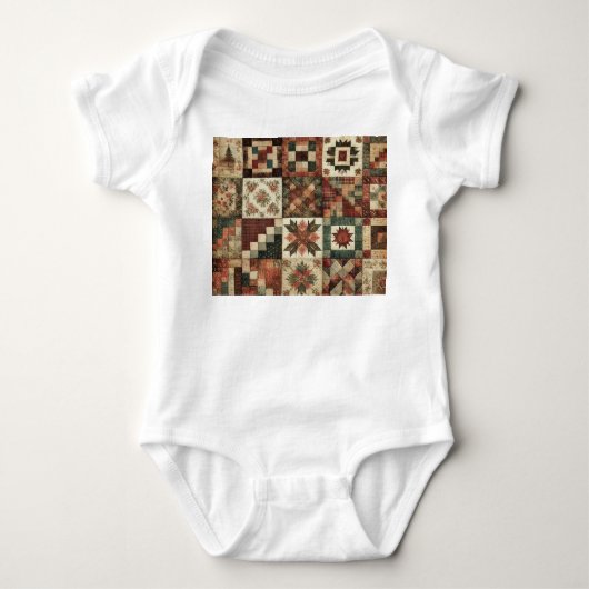 Terracotta Patchwork Landelijk Retro Bloemendesign Romper (Voorkant)