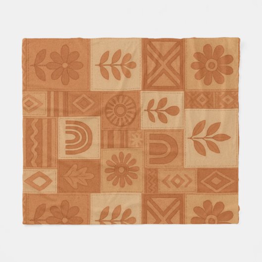 Terracotta Patchwork Quilt Rustieke Boerderij Bloe Fleece Deken (Voorkant (Horizontaal))