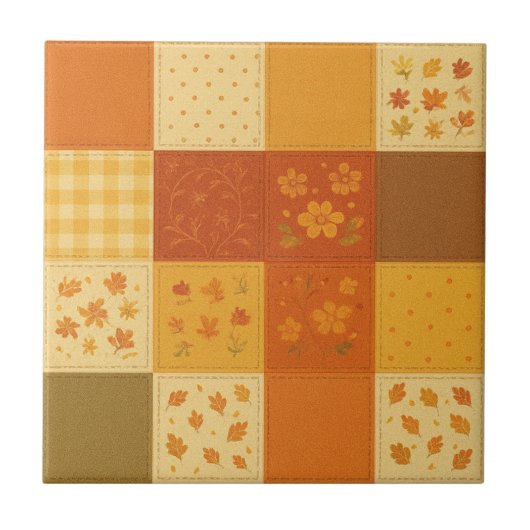 Terracotta Patchwork Quilt Rustieke Boerderij Bloe Tegeltje (Voorkant)