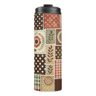 Terracotta Patchwork Quilt Rustieke Boho Bloemen Thermosbeker
