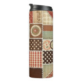 Terracotta Patchwork Quilt Rustieke Boho Bloemen Thermosbeker (Geroteerd rechts)