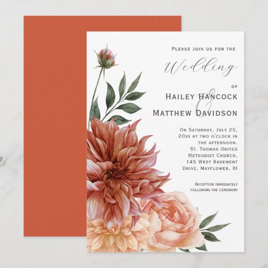 Terracotta, Peach, Blush Floral Wedding Invitation (Devant / Derrière)