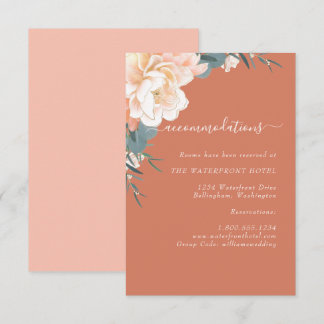 Terracotta Peach Gold Floral Wedding Accommodatie Informatiekaartje