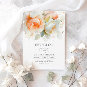 Terracotta Perzik en Witte Bloemen Boho Bruiloft Kaart