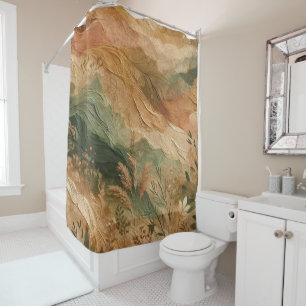 Terracotta perzik geperste bloemen Bohemian Douchegordijn