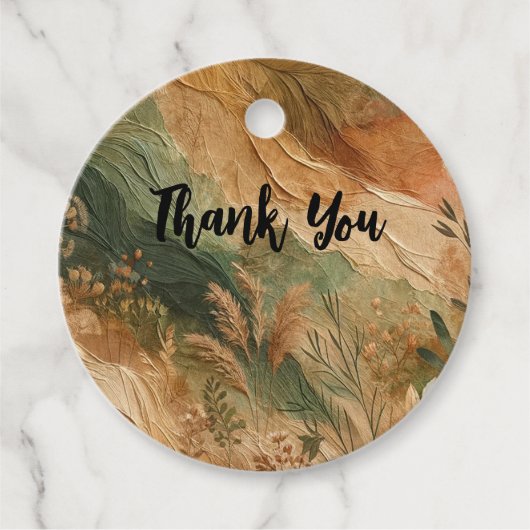 Terracotta Perzik Geperste Bloemen Boho Bruiloft Bedankjes Labels (Voorkant)