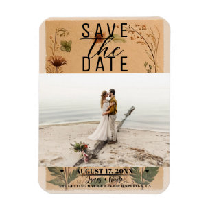 Terracotta Perzik Geperste Bloemen Boho Save Date Magneet