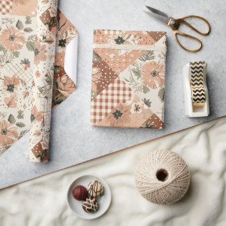 Terracotta Perzik Quilt Aards Gingham Cottagecore Cadeaupapier
