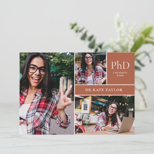 Terracotta PhD Graduation Party 3 Kaart (Staand voorkant)
