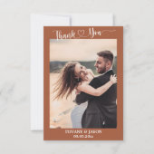 Terracotta Photo Simple Elegant Wedding Script Bedankkaart (Voorkant)