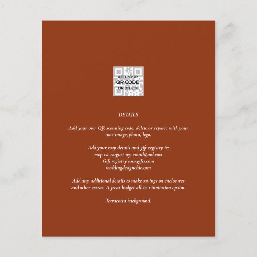 Terracotta Photo Wedding Invite QR Code Save Date Flyer (Achterkant)