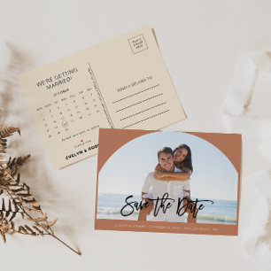 Terracotta Photo Wedding Save the Date Calendar Aankondigingskaart