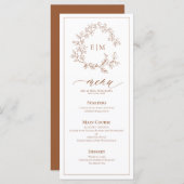 Terracotta Poitrine feuillus Monogram Menu Mariage (Devant / Derrière)