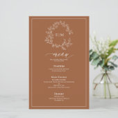 Terracotta Poitrine feuillus Monogram Menu Mariage (Debout devant)