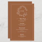 Terracotta Poitrine feuillus Monogram Menu Mariage (Devant / Derrière)