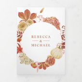 Terracotta Pompoen Bloemen QR Code Bruiloft Drieluik Uitnodiging (Cover)