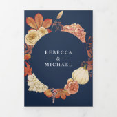 Terracotta Pompoen Bloemen QR Code Marine Bruiloft Drieluik Uitnodiging (Cover)