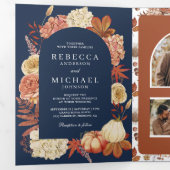 Terracotta Pompoen Bloemen QR Code Marine Bruiloft Drieluik Uitnodiging (Binnenzijde eerst)