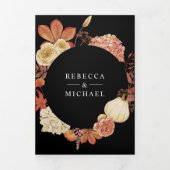 Terracotta Pompoen Bloemen QR Code Zwart Bruiloft Drieluik Uitnodiging (Cover)