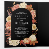 Terracotta Pompoen Bloemen QR Code Zwart Bruiloft Drieluik Uitnodiging (Binnenzijde eerst)