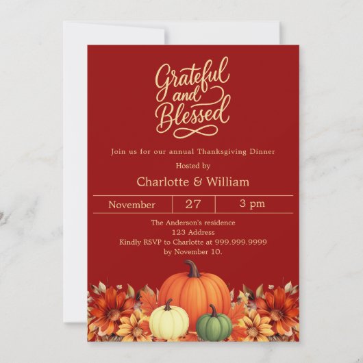 Terracotta pompoen dankbare gezegende Thanksgiving Kaart (Voorkant)