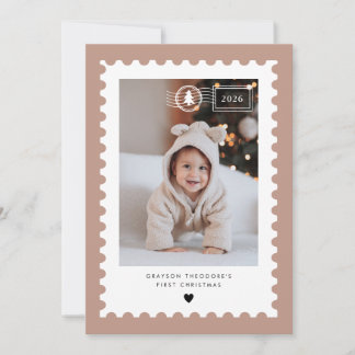 Terracotta Postzegel Baby's 1e Kerstmis Feestdagenkaart