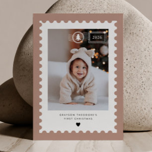 Terracotta Postzegel Baby's 1e Kerstmis Feestdagenkaart