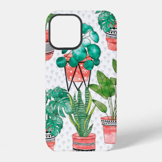 Terracotta potten waterverf huisplanten naadloos  iPhone 12 hoesje