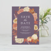 Terracotta Pumpkin Floral Dusty Purple Wedding Save The Date (Staand voorkant)