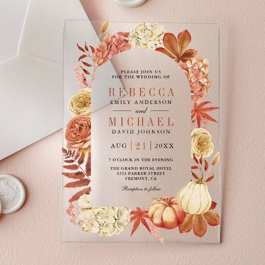 Terracotta Pumpkin Floral Wedding Acryl Uitnodigingen