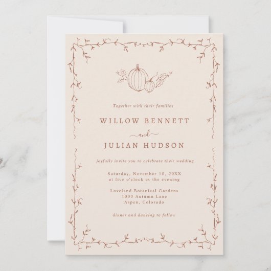 Terracotta Pumpkin Wedding Invitation Kaart (Voorkant)