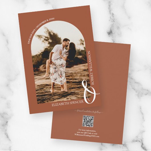 Terracotta QR Code Weddenschap Foto opslaan Datum Save The Date