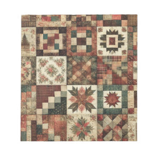 Terracotta Quilt en Patchwork Kleurrijke Bloemen Notitieblok