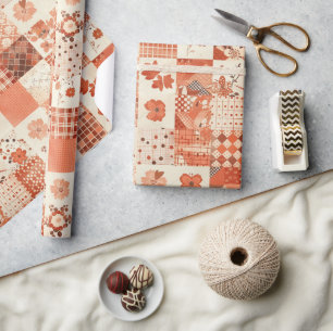 Terracotta Quilt Gingham Cottagecore Bloemendecora Cadeaupapier