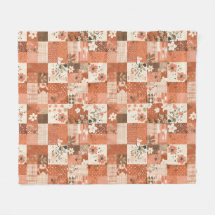Terracotta Quilt Patchwork Gingham Cottagecore Fleece Deken